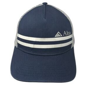 Alta Trucker Hat Blue One Size Mesh Snapback Mountain Logo Stripes Cotton Poly